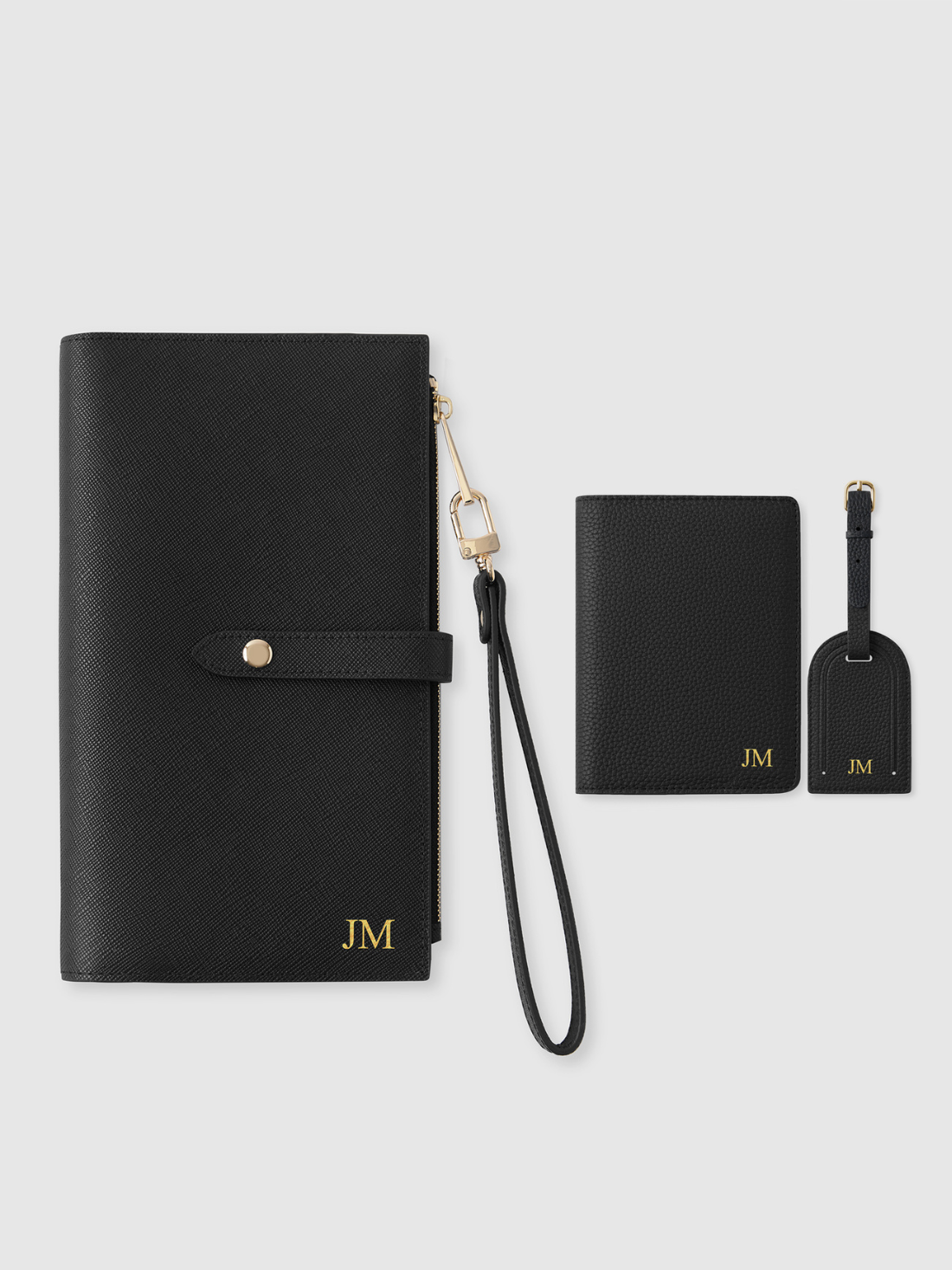 Travel wallet passport luggage tag personalised black