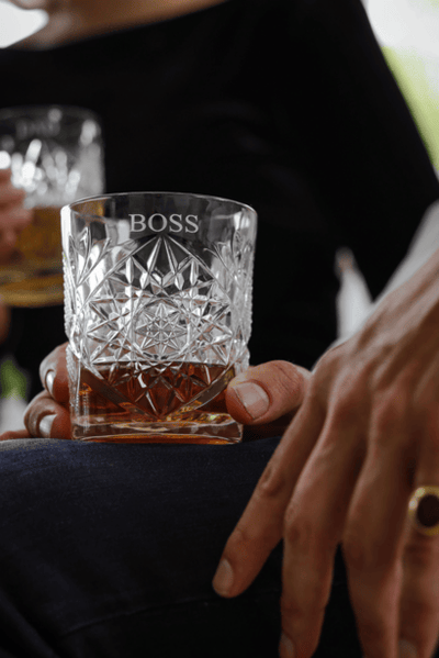 Personalised engraved custom whiskey glass monogram gift luxury