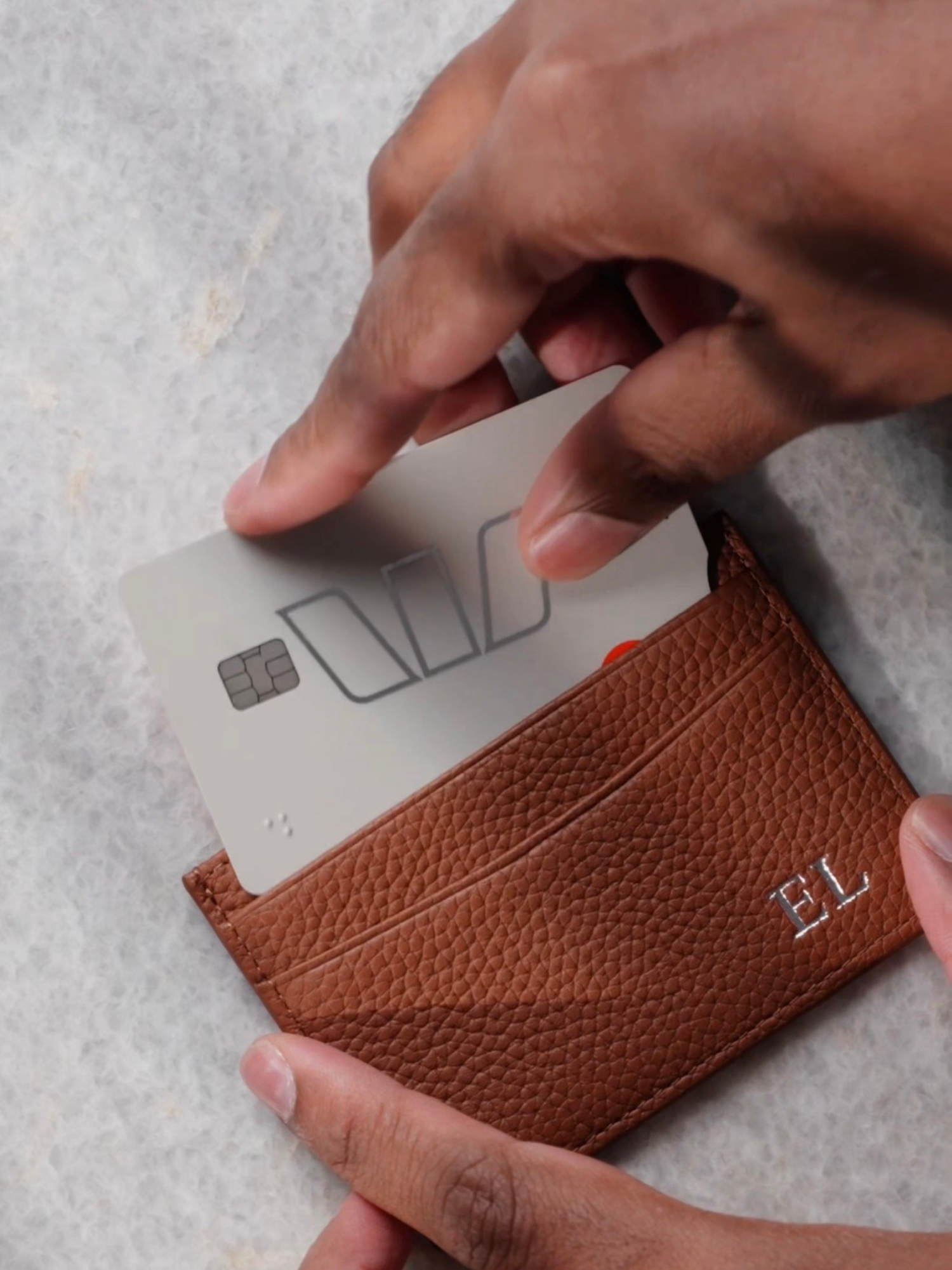 brown personaliised leather wallet card mens