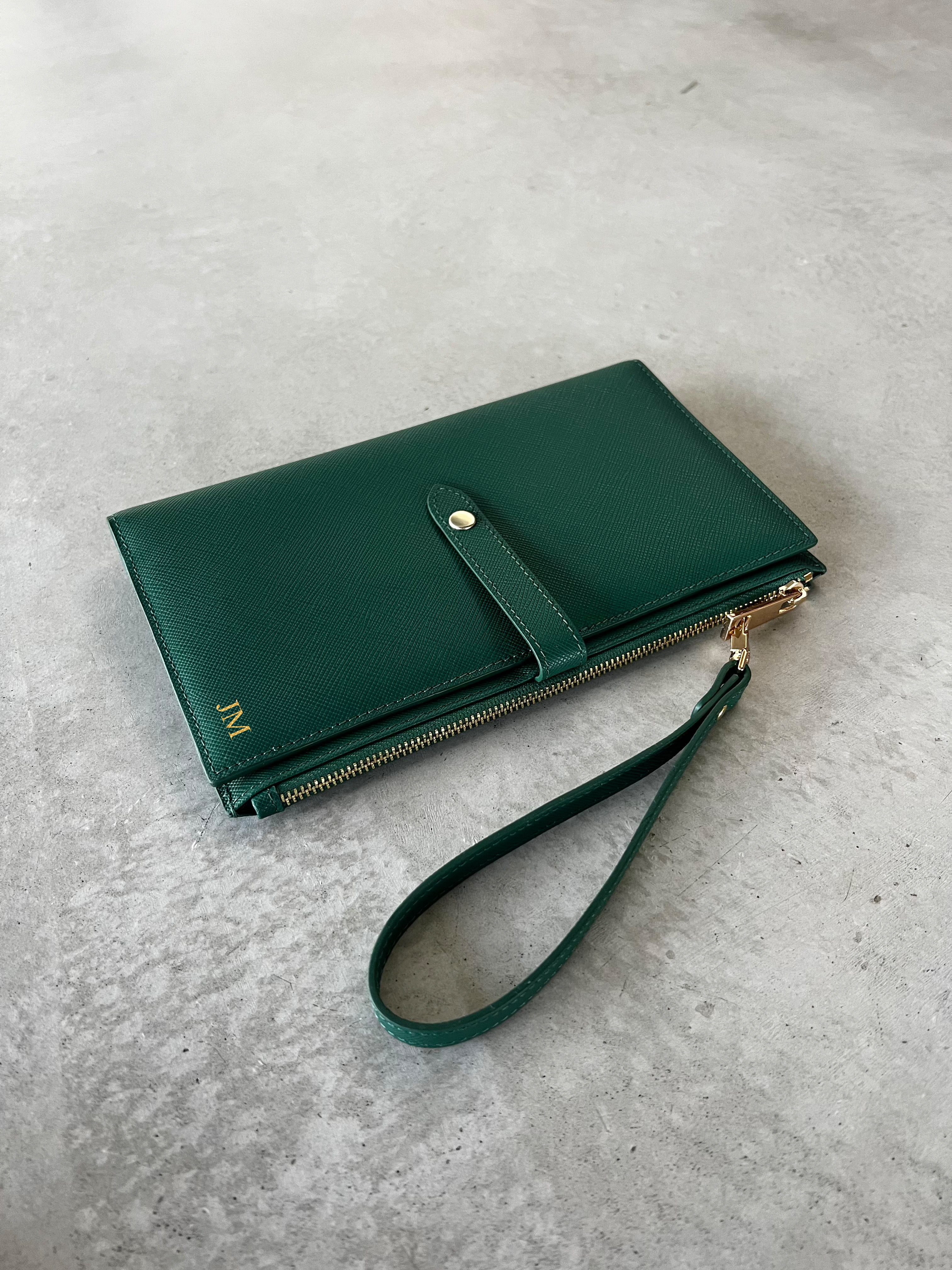 Mont Laurent Personalised Leather Travel Wallet Purse Green