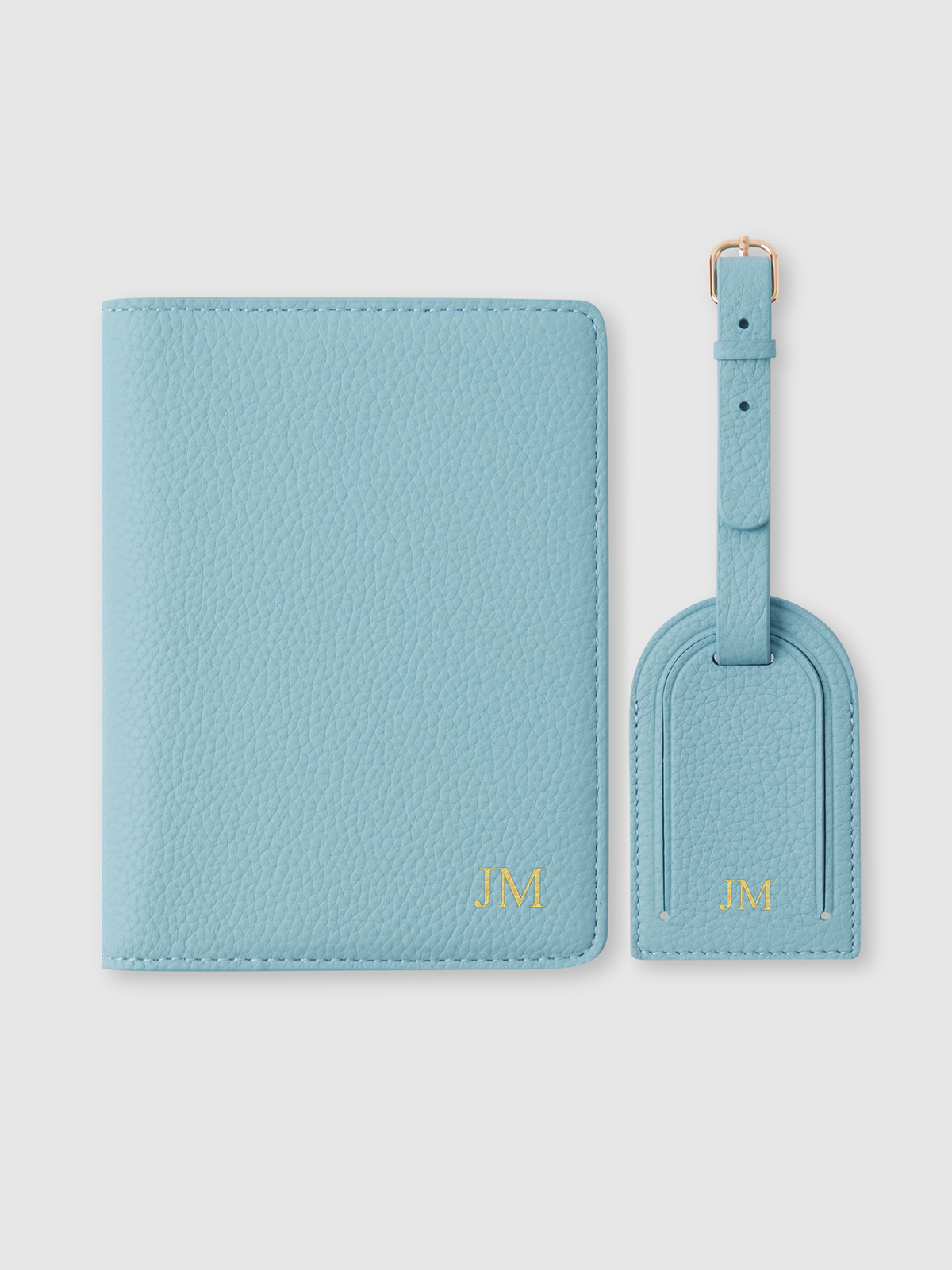 baby Light Blue personalised passport luggage tag holder leather