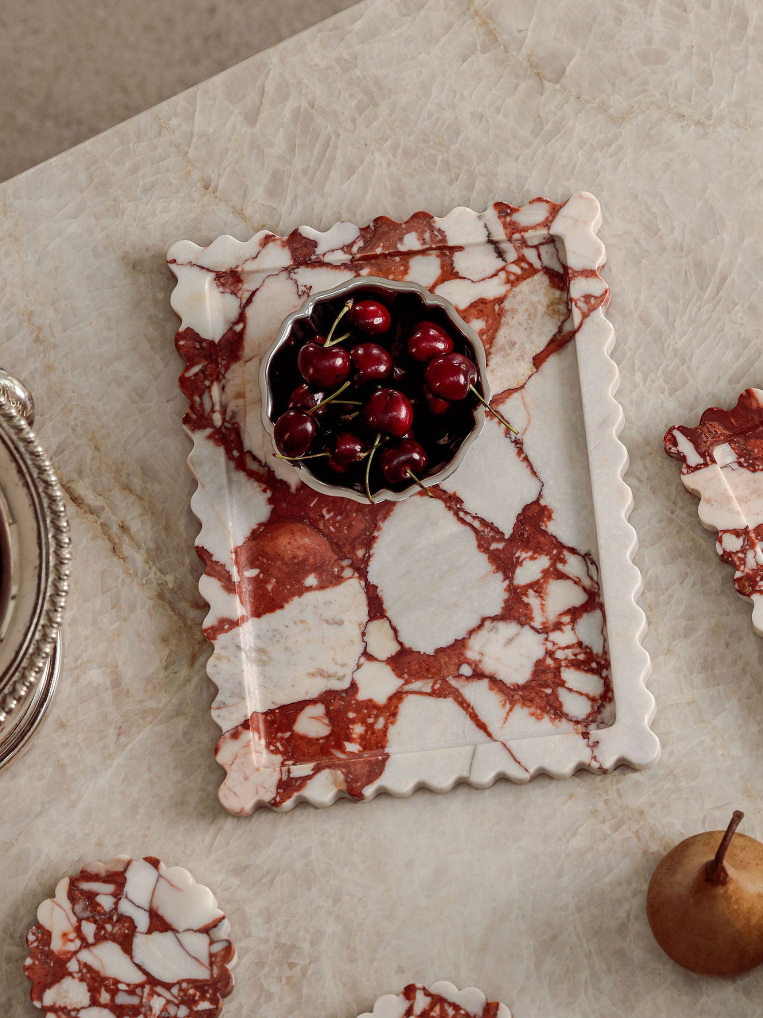 luxury marble calacutta red tray home decor
