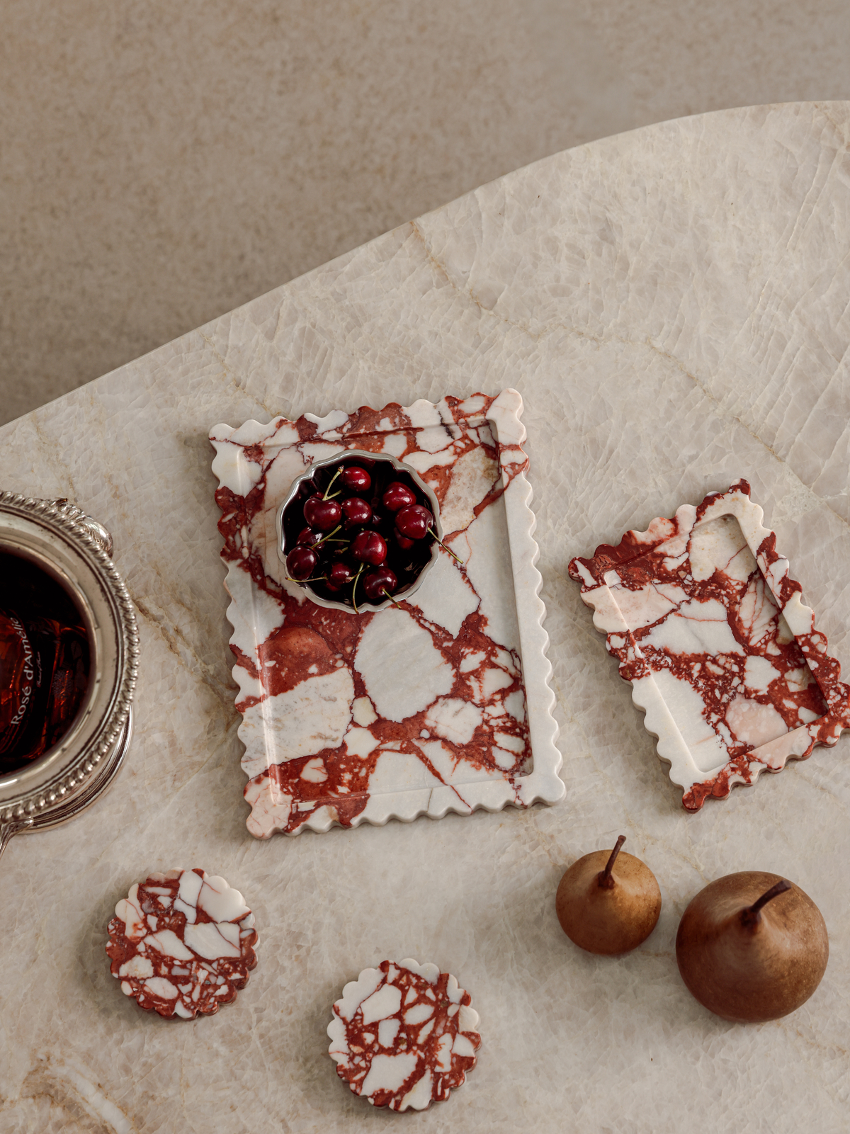 marble tray home decor scalloped bulgari red calacutta