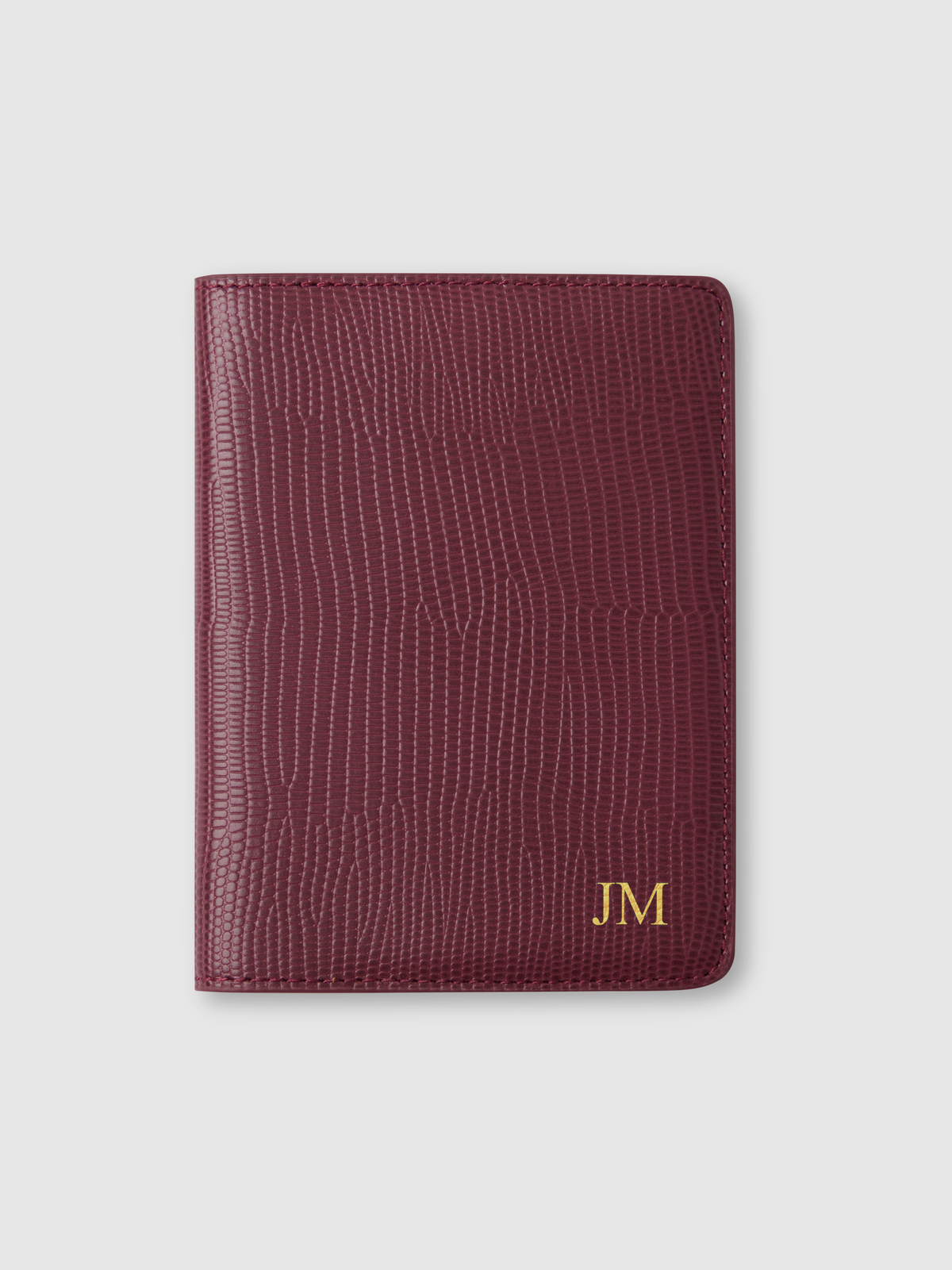 personalised leather passport holder crocodile print burgundy
