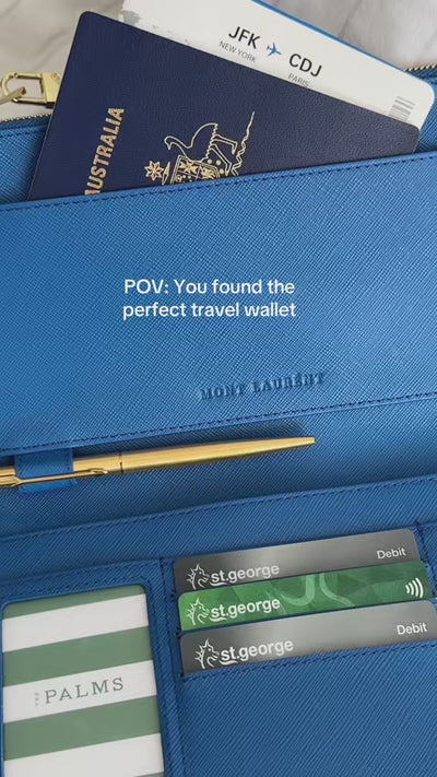 Personalised Travel Wallet Leather Blue