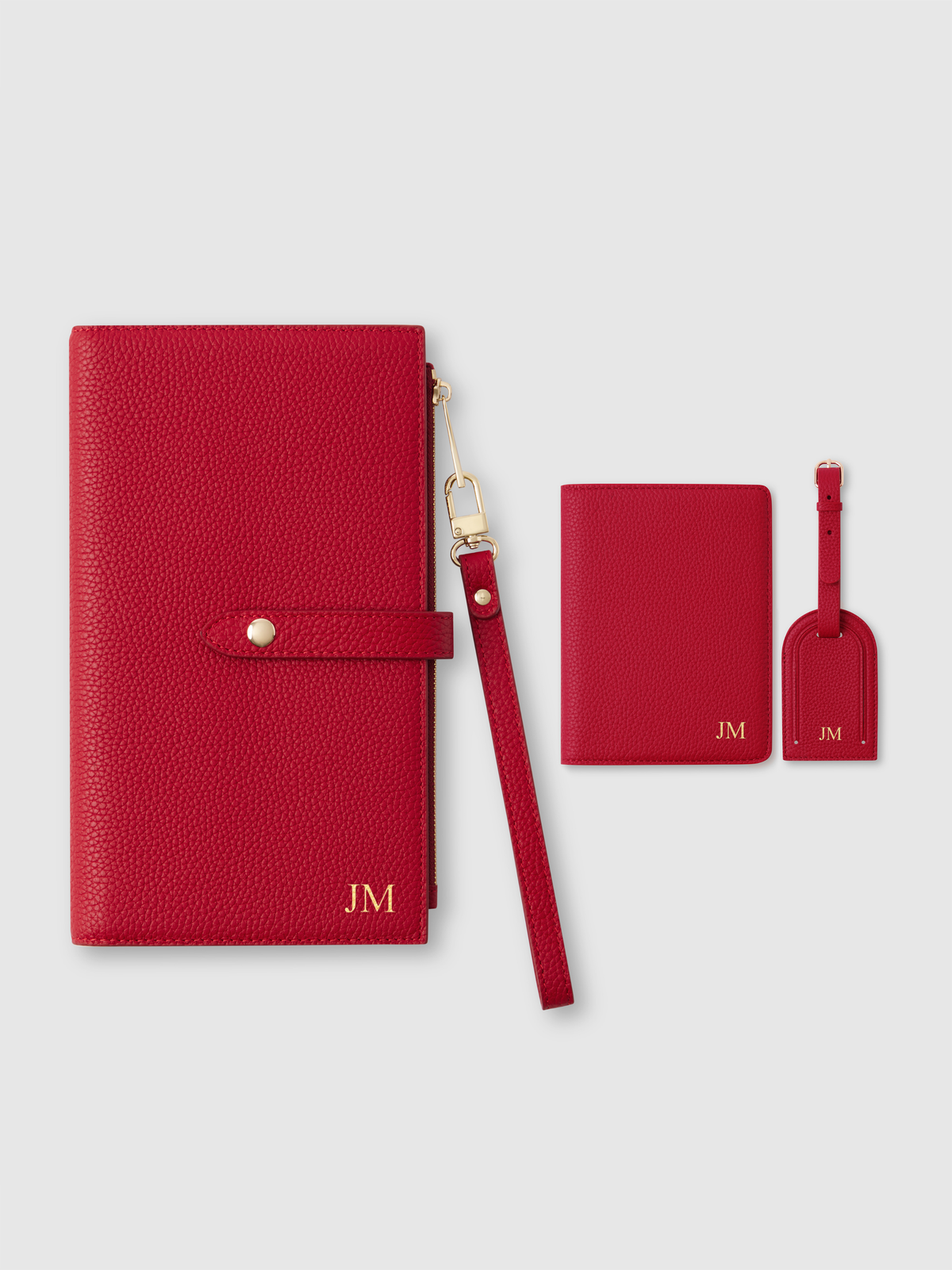 red personalised leather luggage tag passport holder travel wallet