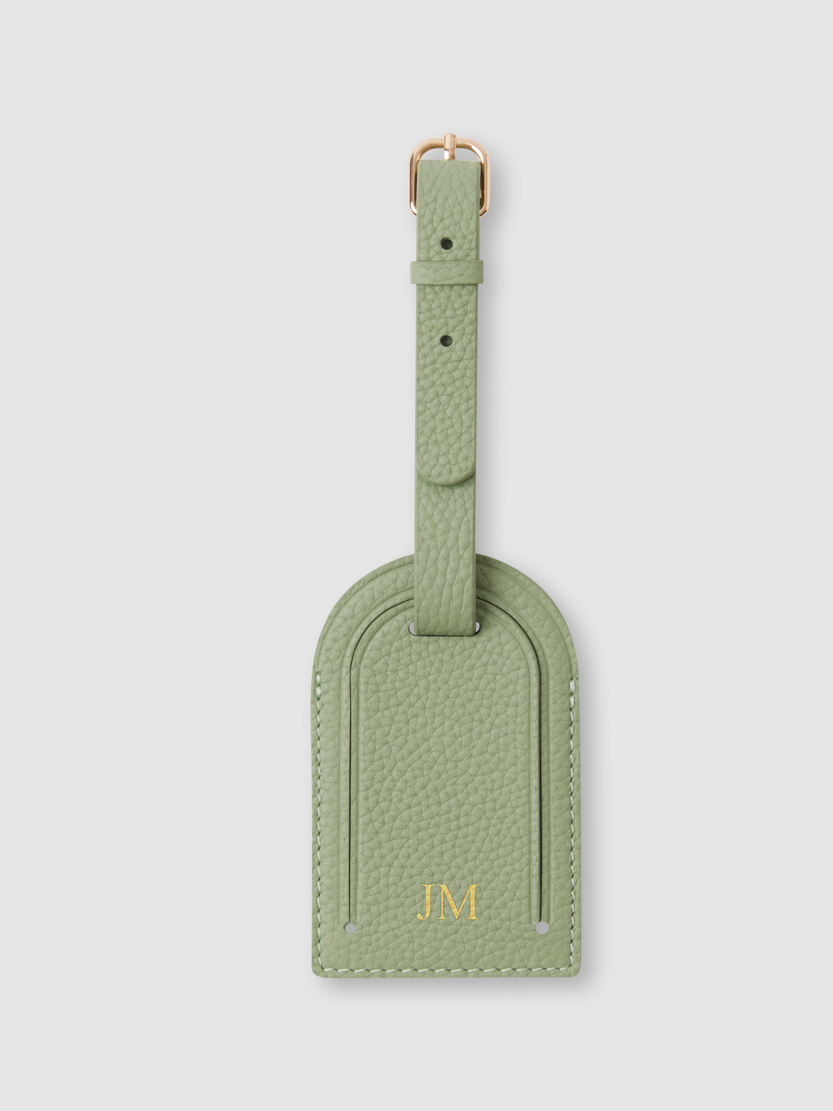 sage green personalised leather luggage tag